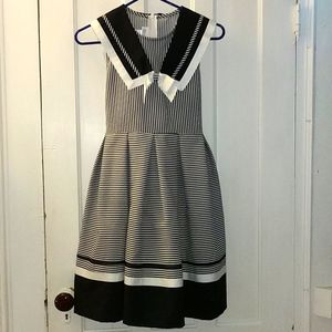 Navy Blue and White Stripped Dress